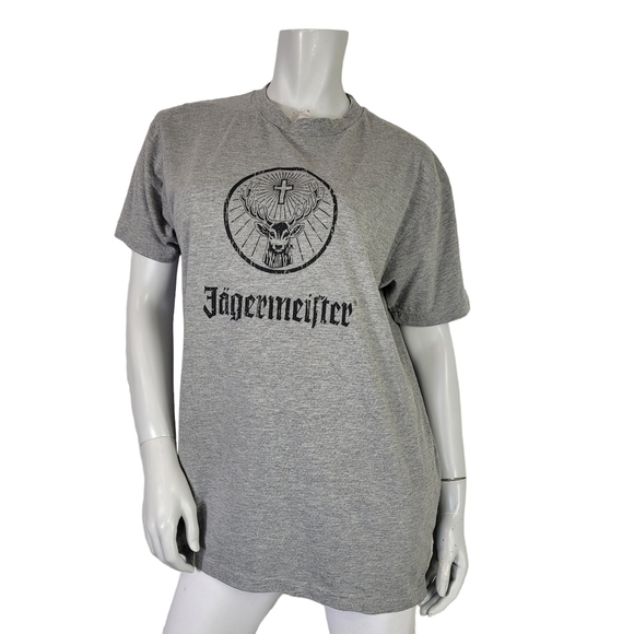 Jagermeister Unisex SZ Large Tee T Shirt Grey & Black Logo Bartender Server Bar - Picture 1 of 6